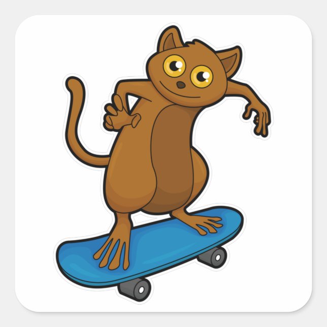 Adesivo Quadrado Tarsier como skater com skate (Frente)