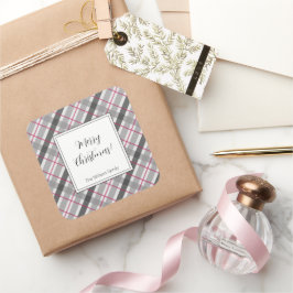 Adesivo Quadrado Tartan Balmoral Black Cinza Burgundy Monogramed