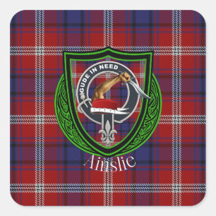 Adesivo Quadrado Tartan e Brasão do Clã Escocês Ainslie