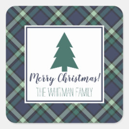 Adesivo Quadrado Tartan Plaid Natal, Azul Marinho e Verde Feriado