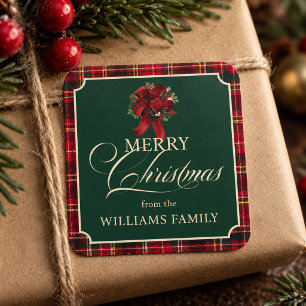 Adesivo Quadrado Tartan Plaid Vintage Natal Alegre Nome Personaliza