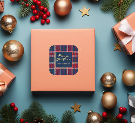 Adesivo Quadrado Tartan Xadrez Vermelho Naval Moderno Elegante Mini