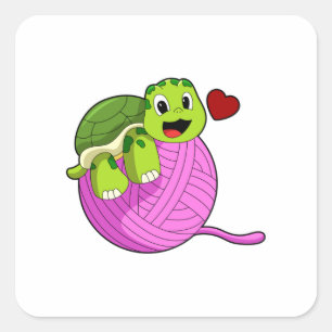 Adesivo Quadrado Tartaruga com Bola de Lã