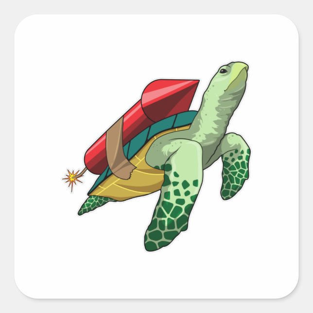 Adesivo Quadrado Tartaruga com foguete (Frente)