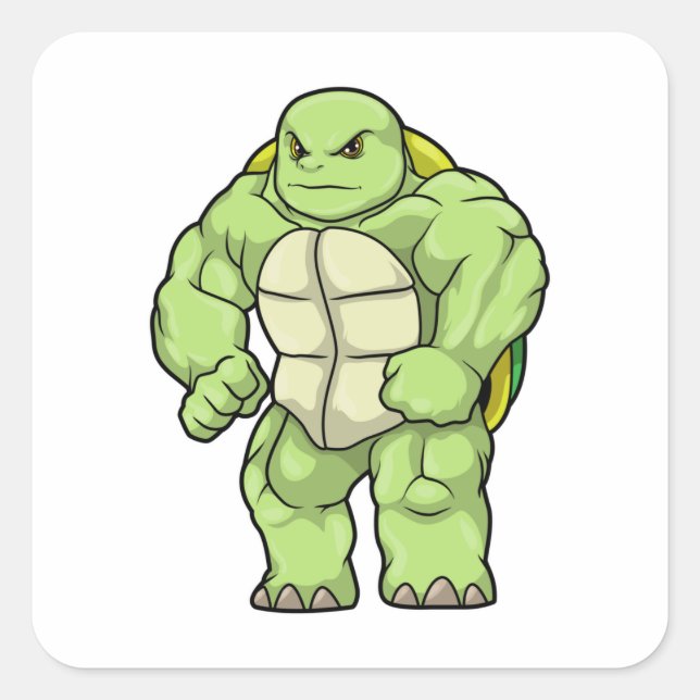 Adesivo Quadrado Tartaruga como Bodybuilder com pacote Seis (Frente)