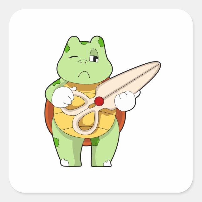 Adesivo Quadrado Tartaruga como cabeceira com tesoura (Frente)