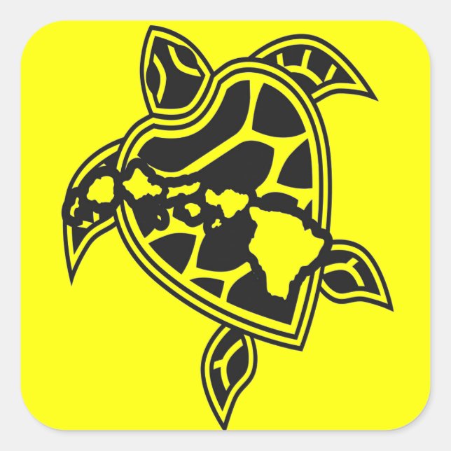 Adesivo Quadrado Tartaruga do Mar Verde do Havaí (Frente)