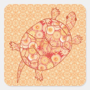 Adesivo Quadrado Tartaruga espiritual fractal - tons de tangerina l
