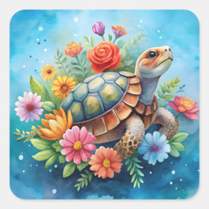 Adesivo Quadrado Tartaruga Floral