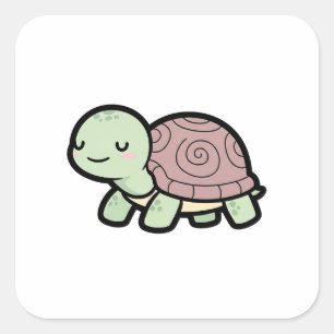 Adesivo Quadrado Tartaruga Pacífica – Ilustração de Animal Kawaii F