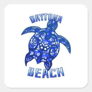 Adesivo Quadrado Tartaruga Tribal de Férias da Flórida de Daytona