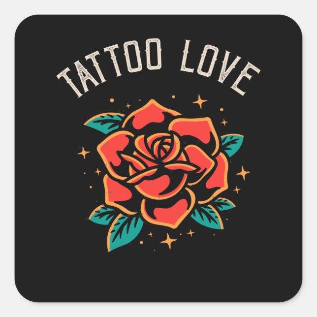 Adesivo Quadrado Tattoo Love Rosa Tatoo Style Illustration (Frente)