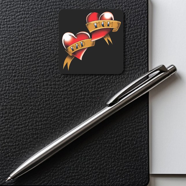 Adesivo Quadrado Tatuagem de Pai Vermelho da Mãe (Criador carregado)