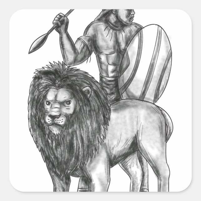 Adesivo Quadrado Tatuagem Lion do Guerreiro Africano (Frente)