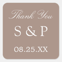 Taupe Weding Favor Obrigado Sticker