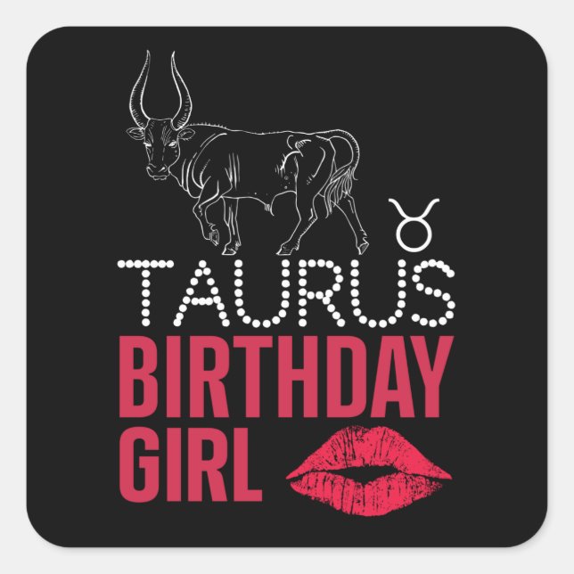 Adesivo Quadrado Taurus Birthday Girl (Frente)