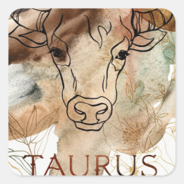 Adesivo Quadrado Taurus bull brown gold flowers planets astrology 