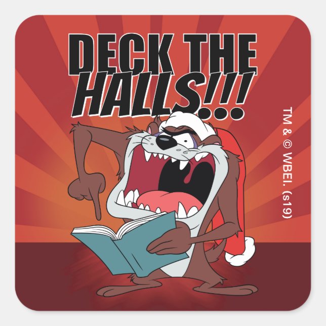 Adesivo Quadrado TAZ™ Cantando canções de Natal (Frente)