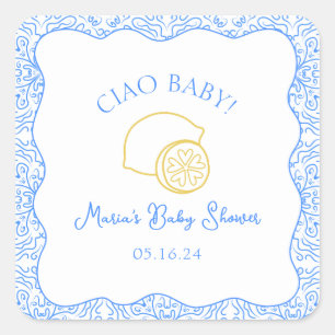 Adesivo Quadrado Tchau, bebê! Chá de fraldas italiano Lemon Blue