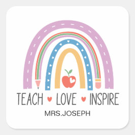 Adesivo Quadrado Teach Love Inspire Teacher 