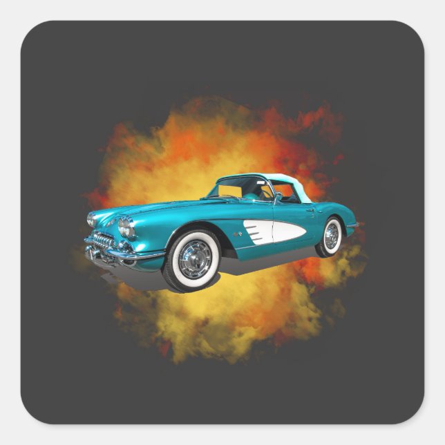 Adesivo Quadrado Teal 59 Carro Vermelho Corvette Explosão (Frente)