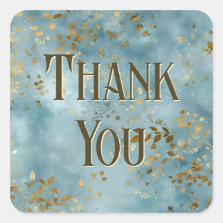 Adesivo Quadrado Teal and Gold Leaves Design