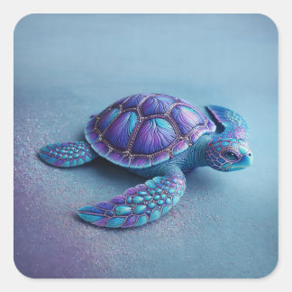 Adesivo Quadrado Teal Blue Purple Turtle Colorful Sea Turtle