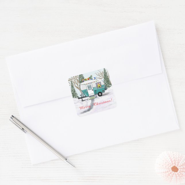 Adesivo Quadrado Teal Camper Christmas (Envelope)