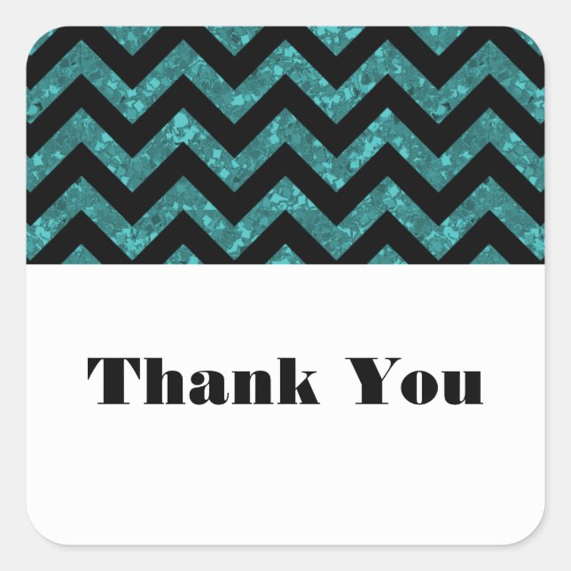 Adesivo Quadrado Teal Chevron Glitter Obrigado Stickers (Frente)