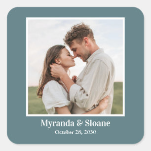 Adesivo Quadrado Teal de Festa de noivado de Foto