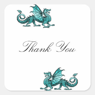 Adesivo Quadrado Teal Dragon Obrigado, Stickers