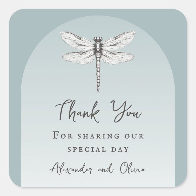 Adesivo Quadrado Teal Dragonfly Wedding (Frente)