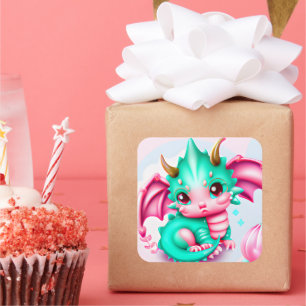 Adesivo Quadrado Teal e Dragão Bebê Rosa-Rosa-Cons