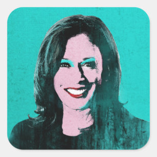 Adesivo Quadrado Teal Kamala Harris Pop Art
