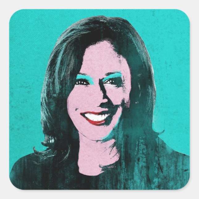Adesivo Quadrado Teal Kamala Harris Pop Art (Frente)