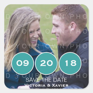 Adesivo Quadrado Teal Modern Circles Photo Save the Date Stickers