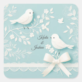 Adesivo Quadrado Teal pálido com rendas românticas e casamentos de