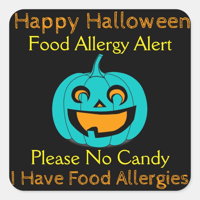 Adesivo Quadrado Teal Pumpkin Comida de Halloween Alergias Stickers (Frente)