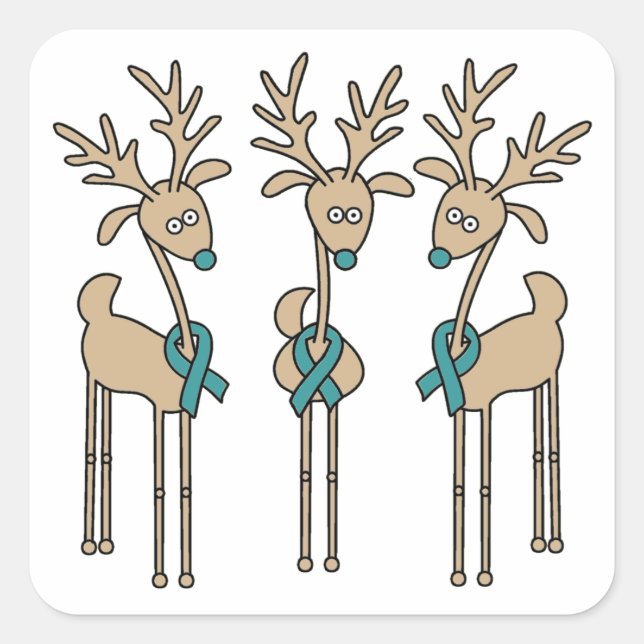 Adesivo Quadrado Teal Ribbon Reindeer (Frente)