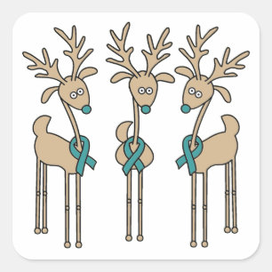 Adesivo Quadrado Teal Ribbon Reindeer