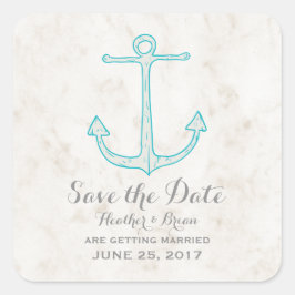Adesivo Quadrado Teal Rustic Anchor Salva a Data