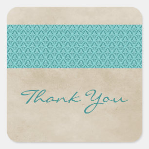Adesivo Quadrado Teal Rustic Damask Obrigado Stickers