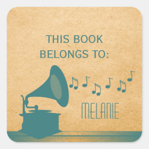 Adesivo Quadrado Teal Vintage Gramophone Stickers