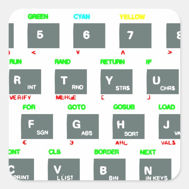 Adesivo Quadrado Teclas do teclado do espectro ZX Sinclair (Frente)
