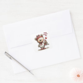 Adesivo Quadrado Teddy Bear with Heart Desserts Envelope Seals