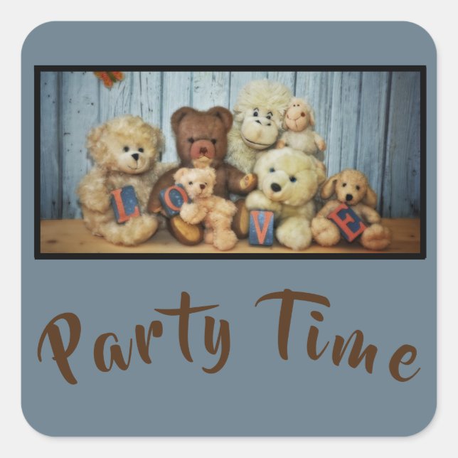 Adesivo Quadrado Teddy com amigos (Frente)