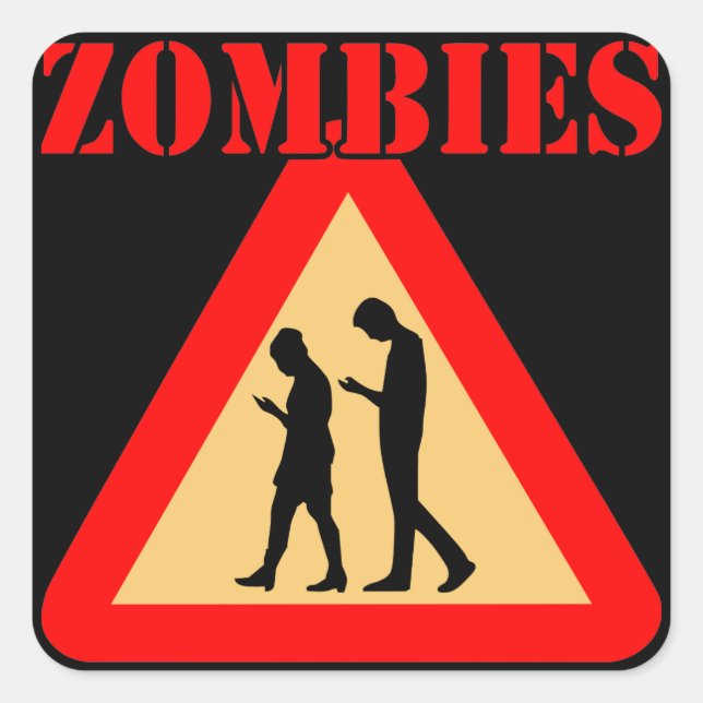 Adesivo Quadrado Teens Zombie Com Telefones Celulares (Frente)