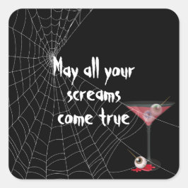 Adesivo Quadrado Teia de Aranha de Halloween com Martini de Olho