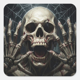 Adesivo Quadrado Teias de Aranha, Crânio e Ossos Assustador Hallowe