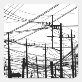 Adesivo Quadrado Telefone antigo e linhas de alimentação